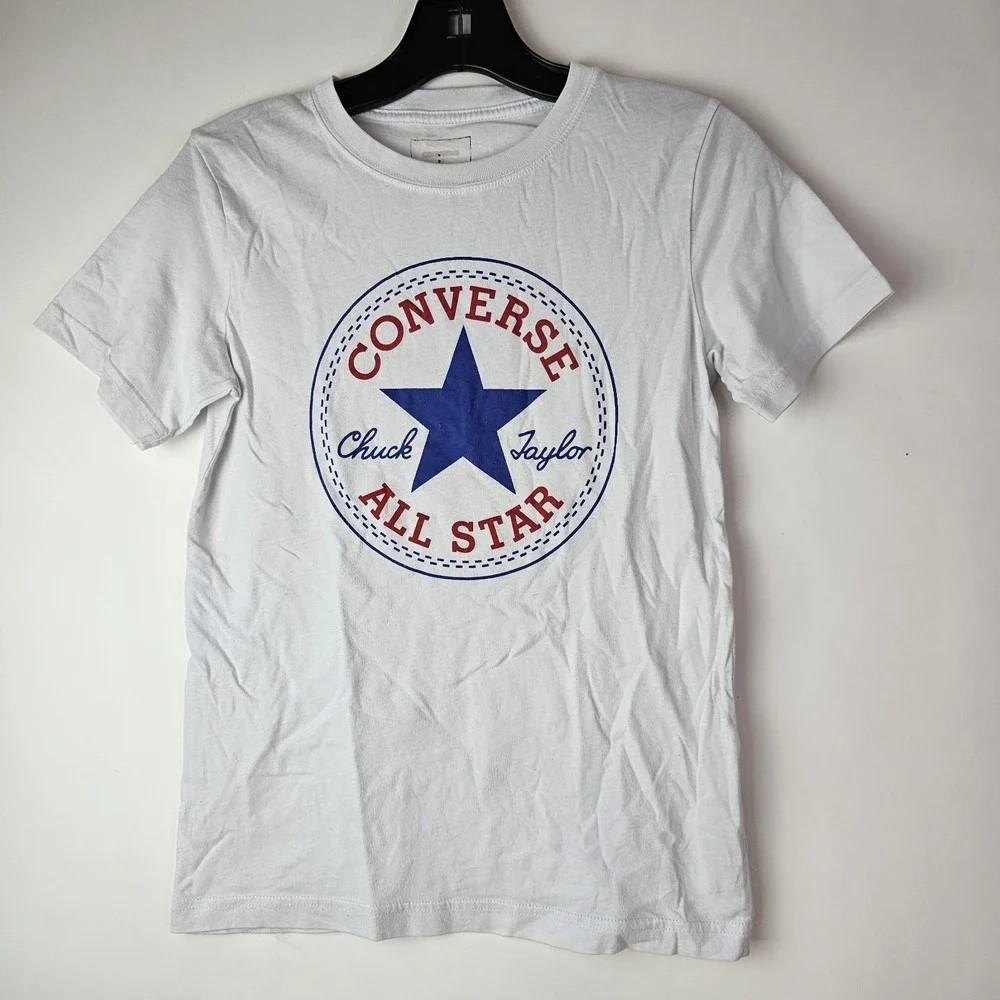 Converse All Star Chuck Taylor Youth Boys T-Shirt M White Cotton SS Basic Active